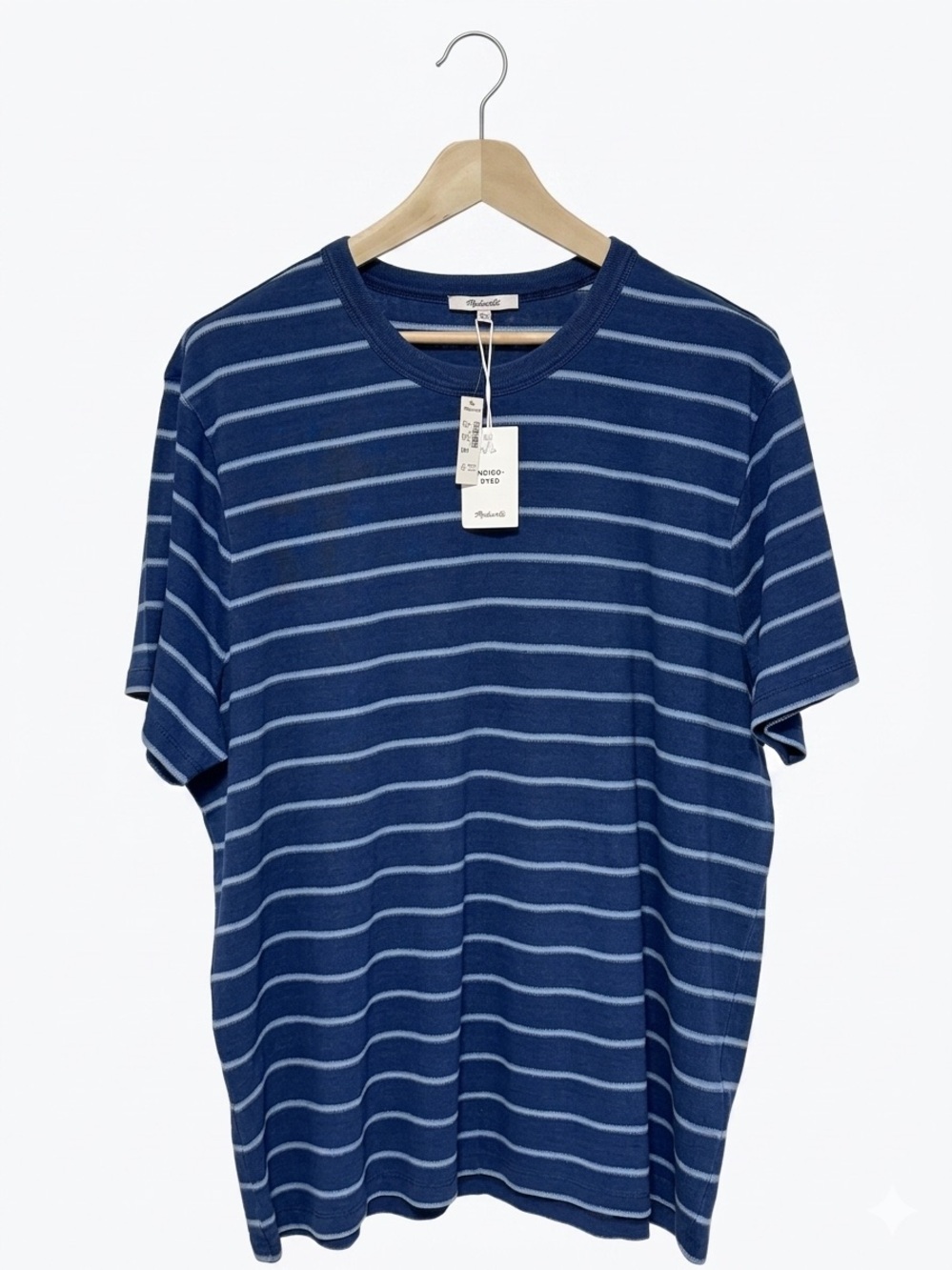 NWT Madewell Mens XL Indigo Dyed Striped Crewneck T-Shirt Blue